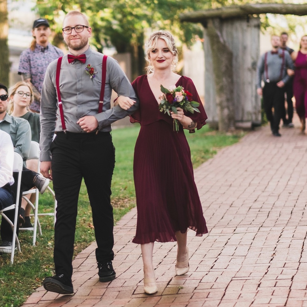 Beautiful mid-length burgundy formal dress